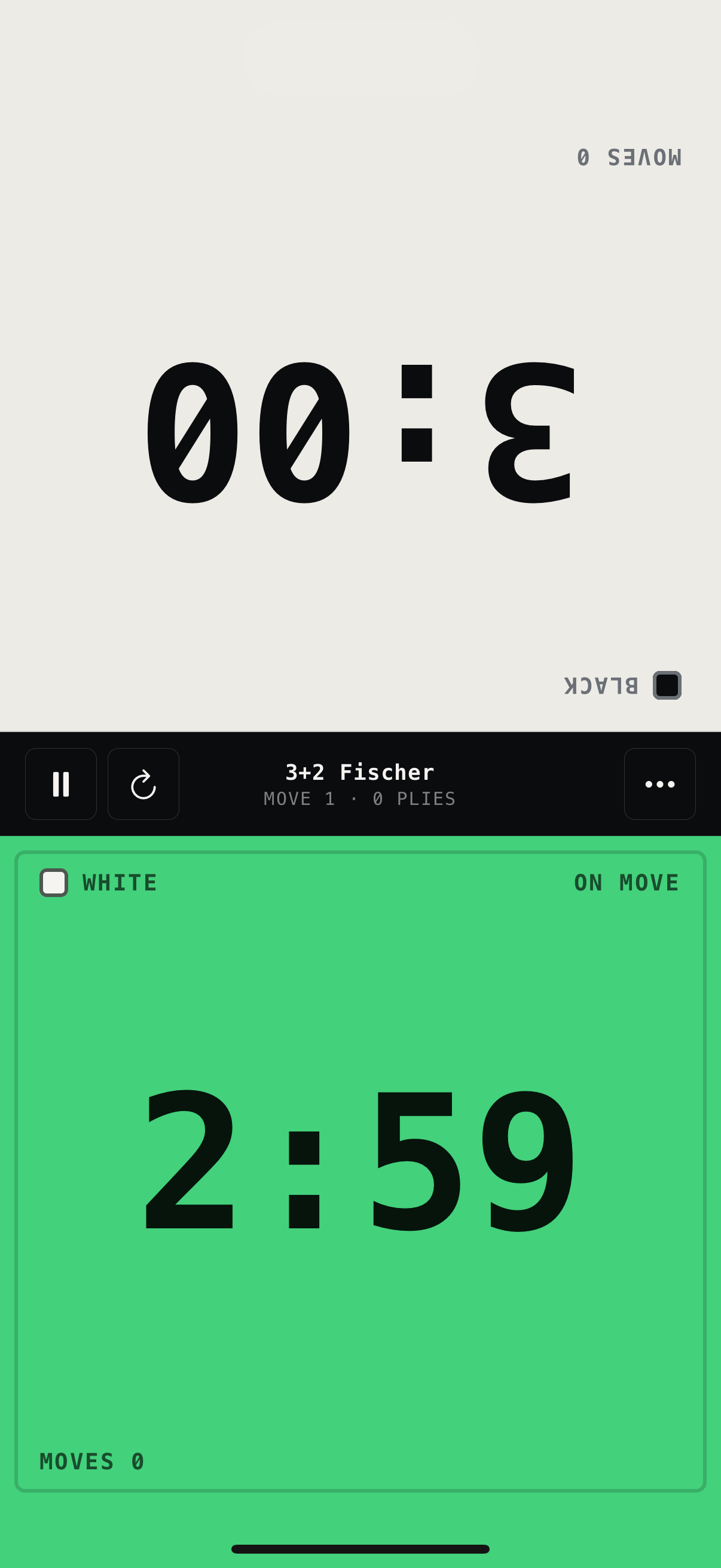 Chess Clock game screen with large split timers